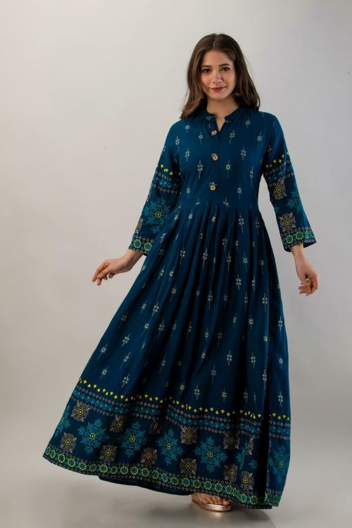 AAYSA Women Blue Printed Viscose Blend Anarkali Kurta (4XL)
