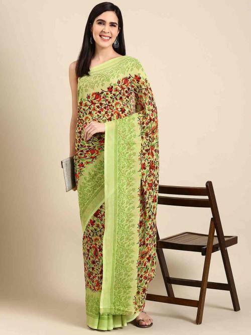 Aishwarya Women RENIYAl Printed WITH BLOUSE Green Color Saree