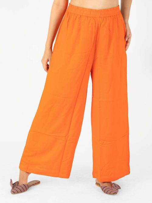 Indian Flower Women Orange Solid Relaxed Women Trousers