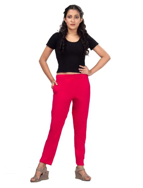Imago Rani Pink Women Cotton Lycra Pencil Pant Kurti Pant /cigarette Pant suitable for formal and casual wear