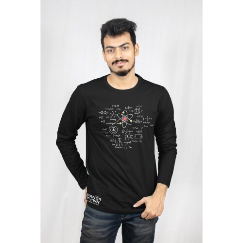 PANDA TOWN Branded Pure Cotton Mathematics Equation Design Printed Full Sleeve Tshirt For Unisex |Colour-Black |Size-L