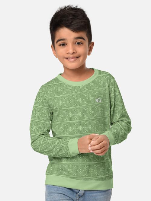HELLCAT Trendy Light Green Printed Round Neck FullSleeve Tshirt for Boys