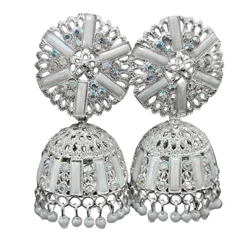 AAG Fuschianet Accessories White Large Alloy Jhumka Earrings for Women and Girls