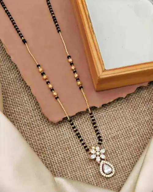 LA MESKEY Exclusive Rose Gold Plated American White quartz Diamond Mangalsutra For Women Brass Mangalsutra