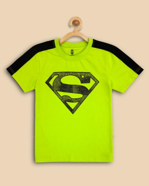 Kidsville Boys Superman Printed Green Tshirt
