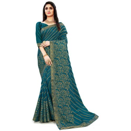 Joshwa Women Grey Embellished Silk Blend Leheria Saree