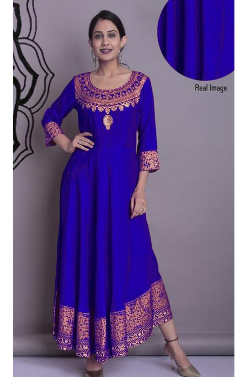 RA Creation Women Royal Blue Printed Viscose Rayon KurtaXL