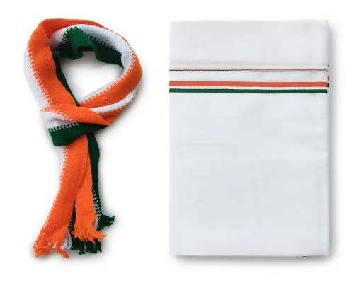 VT - Congress | 2.00 Meter | Mens Cotton Dhoti & Muffler | 3/4 inch