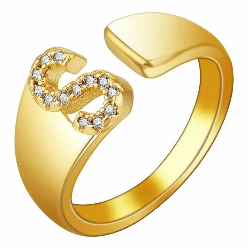 Zivom Initial Alphabets S Letter American Diamond Gold Adjustable Band Ring For Women