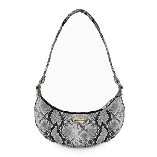 Grey Snake Print Half Moon Baguette Shoulder Bag