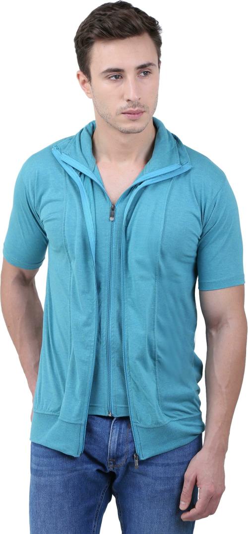 Black Collection Men's Solid Double Zipper Half Sleeve T-Shirt| T shirt for men| Tshirt| Tshirt Men|hoodies for men