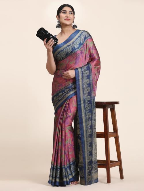 Rujave Women Blue Digital Print Chiffon Daily Wear Saree