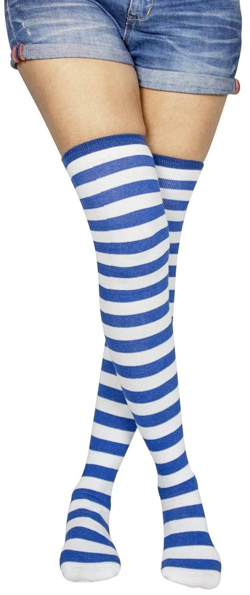 Neska Moda Womens Blue, White Striped Stockings
