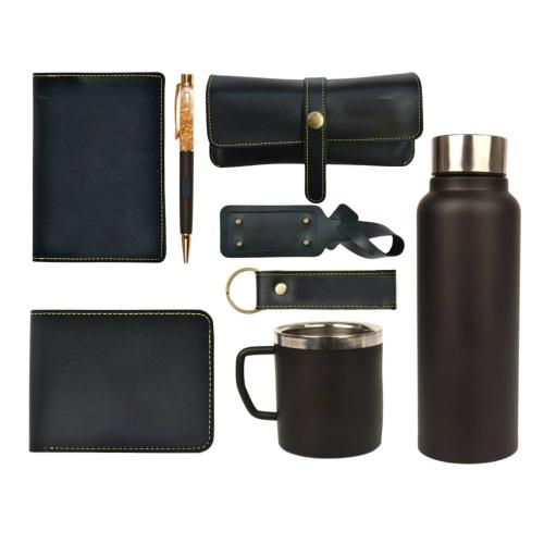 Vorak Ahimsa Your Gift Studio All In One Men's Combo | Man Gift Hamper Leather Men Wallet, Passport Cover, Keychain, Pen, Eyeware Case And Many More (Black)