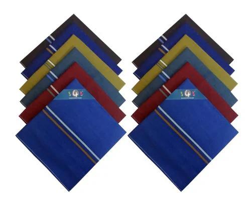 S4S 100% Cotton Pack of 12 Handkerchiefs Hanky For Men, Dark Colour Assorted, Large Size