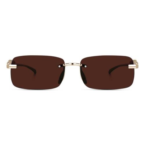 FREDDY Mc Stan Rectangular Stylish Sunglasses | Metal Frameless Goggle For Men & Women |100% UV Protection with Frameless design | Medium (Golden Brown)