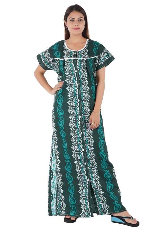 NACNO Women's Pure Cotton Front Open Sleepwear Nighty/Nightgown