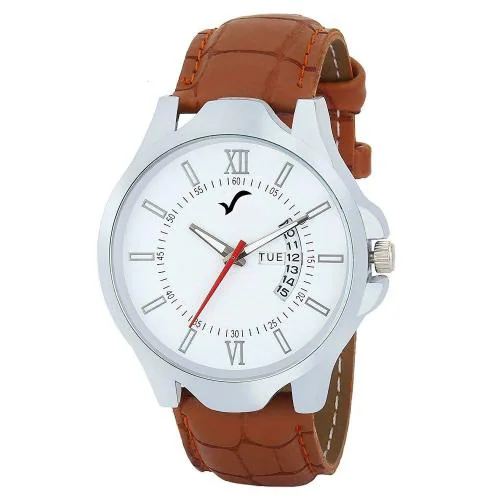 WRIGHTRACK Analog White Dial Brown Strap For Men WT516
