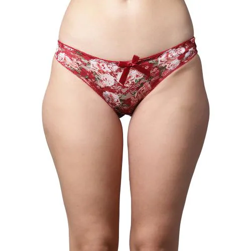 PrettyCat Women Red Floral Print Lace Low Rise Sexy Bikini Panty