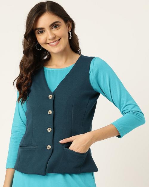 BRINNS Women Teal Fleece Tailored Jacket