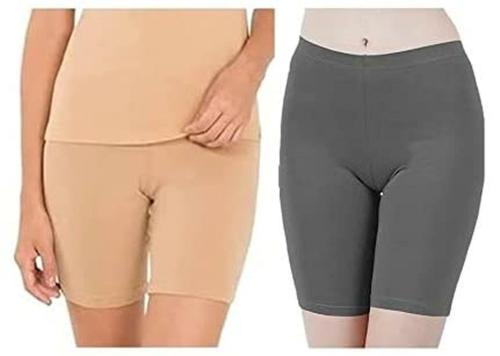 Regalia Procot Womens Tights Shorts Underskirts Cycling Shorts for Yoga Running Gym Sleepwear Beachwear 4 Way Stretchable Cotton Lycra Combo Pack (XS, Grey, Beige)