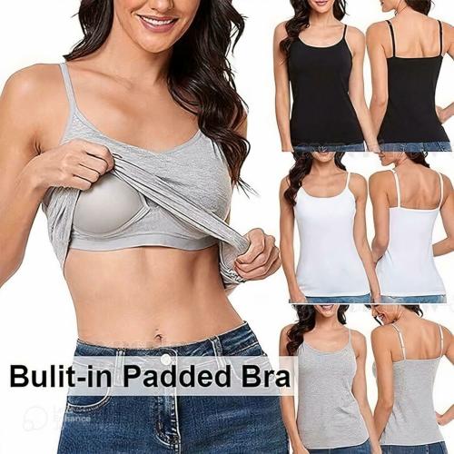 D&E JEANS Women Tank Top with Built in Push Up Bra Cotton Women's Regular Fit Cotton Camisole Slip with Adjustable Straps Combo Cami Top Cotton Shelf Bra Padded Bra Active Strap Camisole Tanks Tops Spaghetti Strap Tank Top(2 PCS)