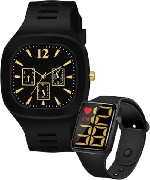 Showking Digital Black Dial Black Strap Watch For Boys (Pack Of 2)