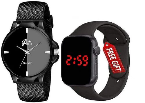 Acnos Brand - New Plain Stylish Dial Black Led watch For Boy Kids Combo kids children analogue black dial & bracelet led watch Analog-Digital Watch - For Boys PACK OF 2