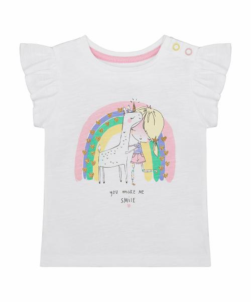 Mothercare Girls White Cotton Printed T-shirt