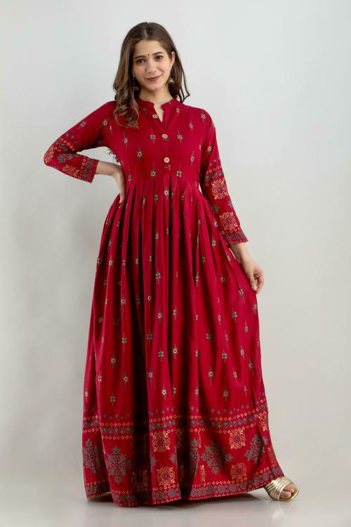 AAYSA Women Maroon Printed Viscose Blend Anarkali Kurta (4XL)
