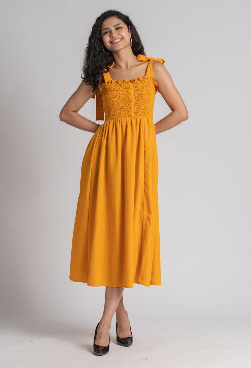 AASK Women Plain & Solid Polyester Yellow Color Fit And Flare Dress| Dress for women| Party Dress| Dresses| Stylish Dress| | New Collection