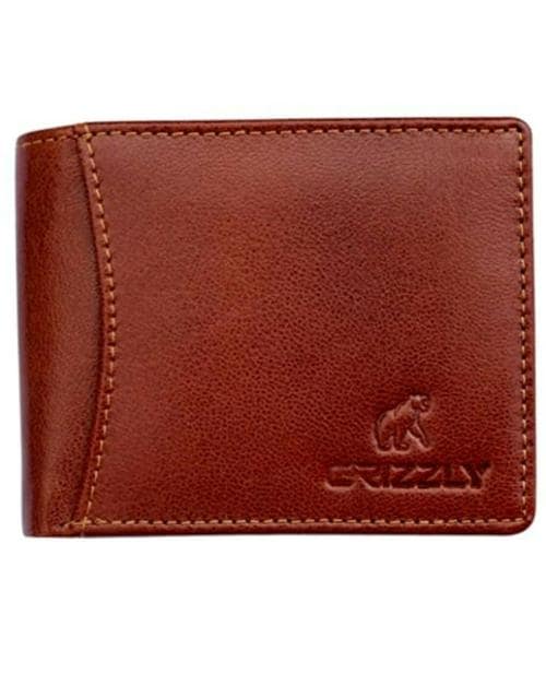 Grizzly Tan Leather Mens RFID Blocking Front Pocket Trifold Wallet 2354