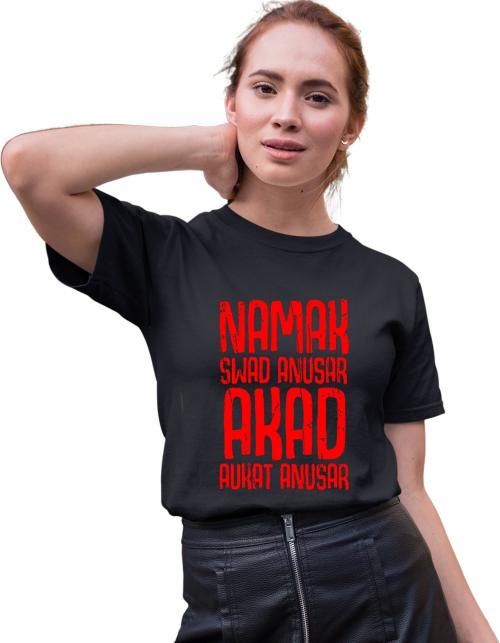 Omneto Women Black Typography Pure Cotton Round Neck T Shirt - L (Omneto_WM5NamakBlack_170822_L)