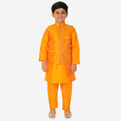 Pro-Ethic Style Developer Ethnic Wear Silk Dark Green Kurta Pajama Set for Kids and Boys
