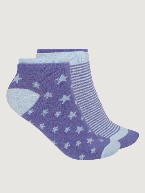 Jockey 7480 Women's Blue Printed Cotton Blend Pack of 2 Socks