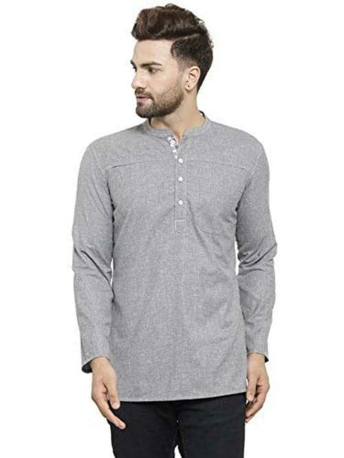 ARCHATTIRE Men Grey Cotton Designer Short Kurta (Size 42)