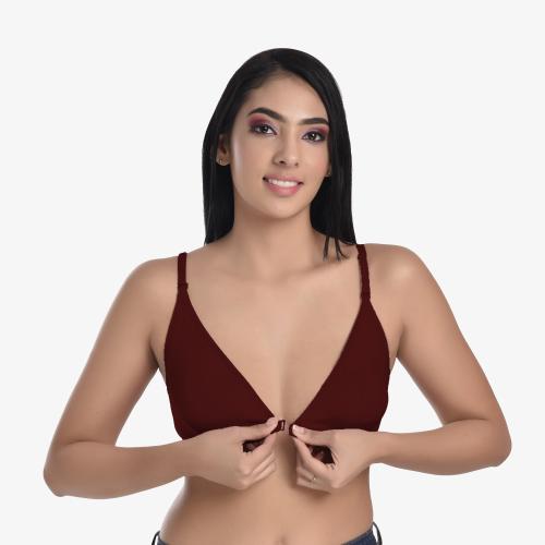 Body Liv Front Open Single Hook Seamless Bra (28, Maroon)