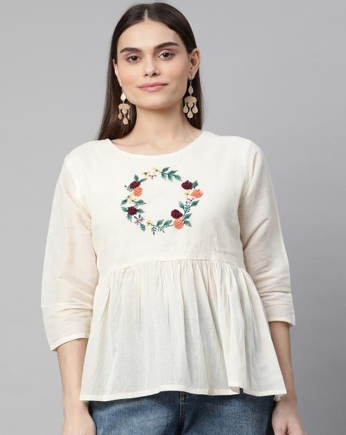 Aarika Women's Cream Color Embroidery Top JioMart
