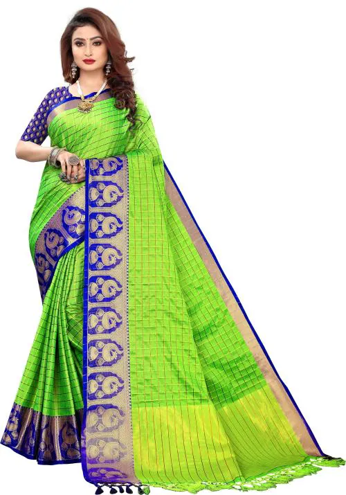 Fancy fab Women Light Green Woven Design Jacquard Single Saree