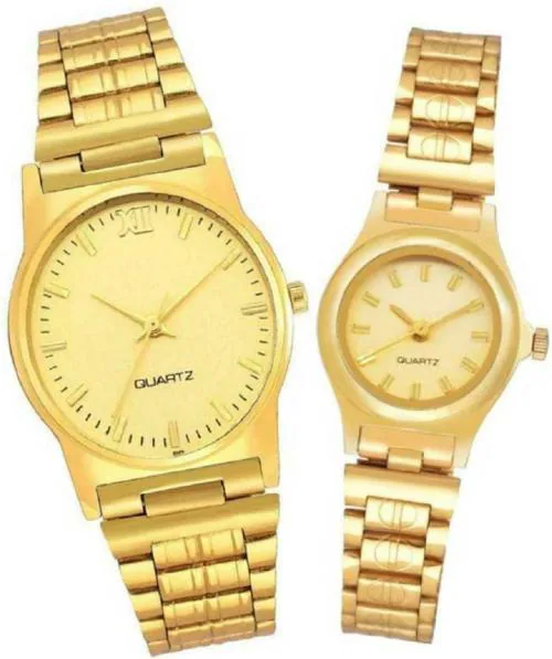 EDENSCOPE Analog Gold Dial Gold Strap Couple Watch (RY/426) Pack Of 2