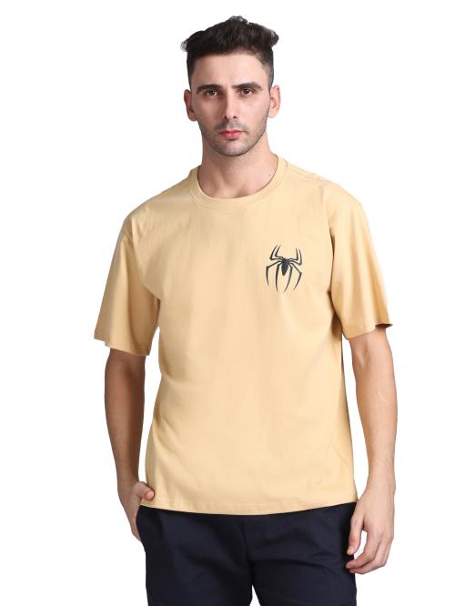 Hillberg Essentials Men's Short-Sleeve Round neck Back Printed T-Shirt (Camel Color/M-Size)