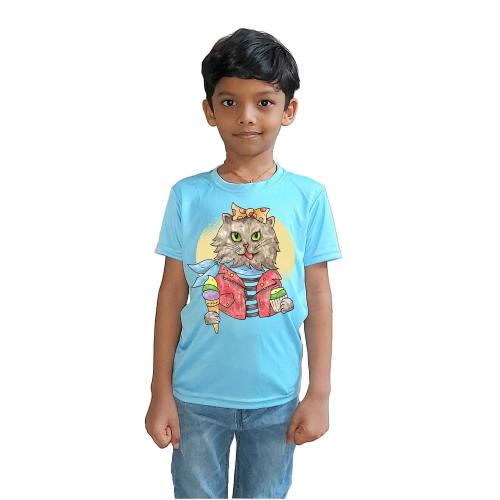 Rish Boys And Girls Blue Printed Polyester T-Shirt