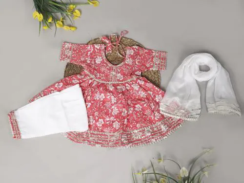Spack Jerrow Kids dress girl|Kurti Palazo set for girls|kids palazzo set|Pure Cotton Printed Kurti Pajami/Pyjami Set with Dupatta for Baby Girl (A6_KPD_5-6 Y)