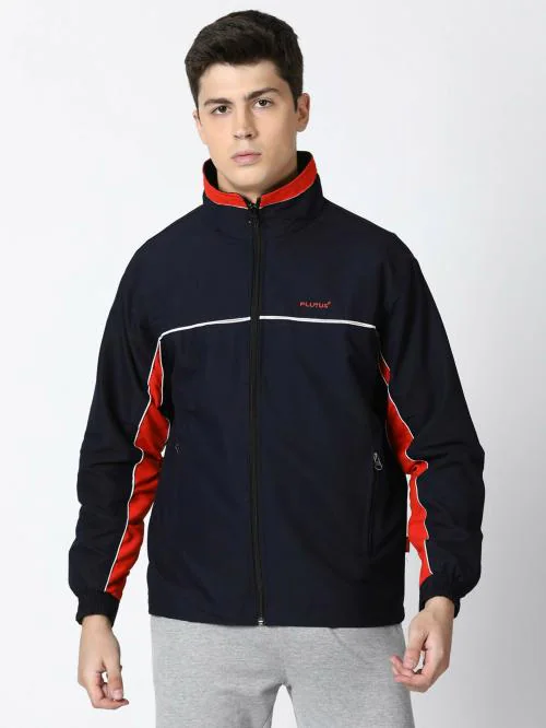 Plutus Men Black and Orange Solid Polyester Biker/Riding Jacket L