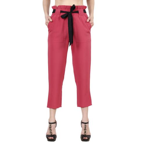 Popwings Women Casual Formal Trendy Graceful Body Fit Mid Rise Rose Pink Rayon Tulip Trouser