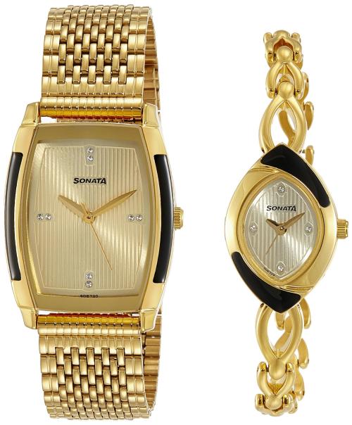 Sonata Analog Dial Gold Band Gold Watch-Nl70808069Ym01 For Unisex