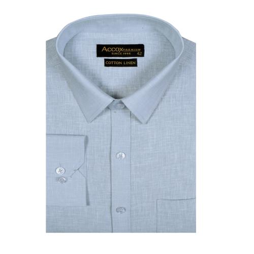 ACCOX Men's Full Sleeves Regular Fit Cotton Linen Self Design Formal Shirt with Front Pocket & Spread Collar