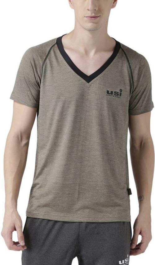USI UNIVERSAL Men Multicolor Self Design Polyester V Neck T-shirt
