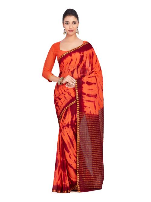 Mimosa Wedding chiffon saree Banarasi Silk Style light weight saree With Blouse (4386-2139-BA-1-PCH-MRN)