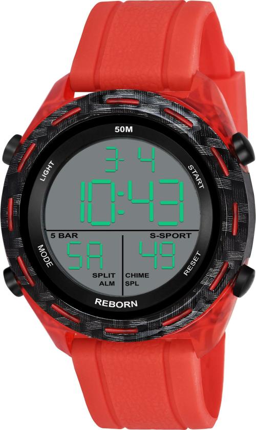 Reborn Digital Watch White Dail Red Silicon Strap Sports Wrist Digital Watch for Men